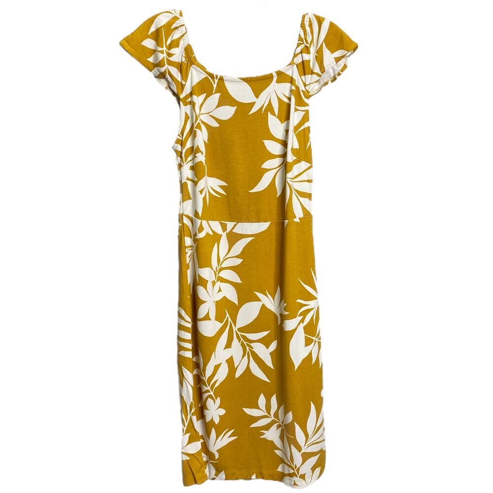 Old Navy Womens Mustard Yellow Tropical Leaf Flutter Sleeve Fit Flare Dress S